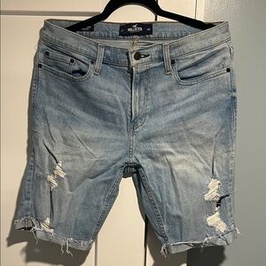Hollister Men's Faded Blue Ripped Jean Shorts